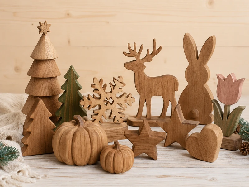 Seasonal wooden decorations — Christmas, Easter, and holiday decor