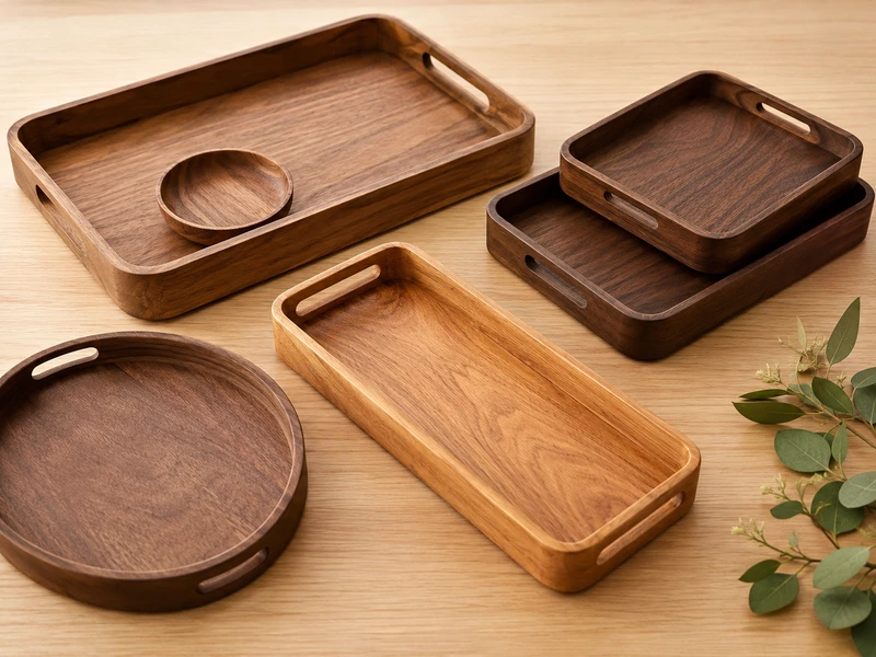 Handcrafted wooden serving and display trays for retail brands